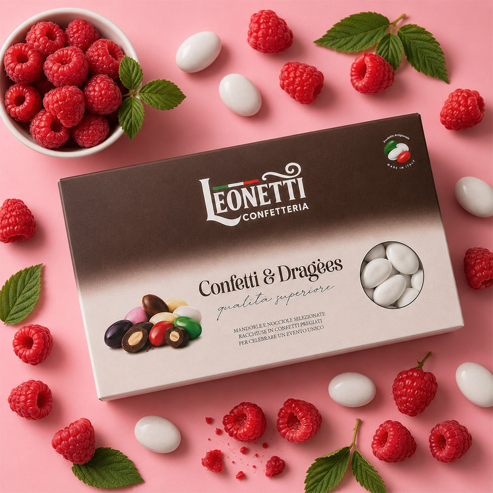 Confetti bianchi con mandorla gusto Lamponi | Confetteria Leonetti da 1 kg