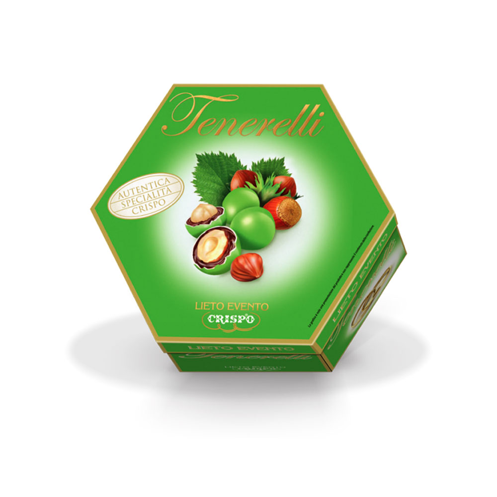 Confetti verdi incartati singolarmente con nocciola | linea Lieto Evento Tenerelli Crispo da 500 gr